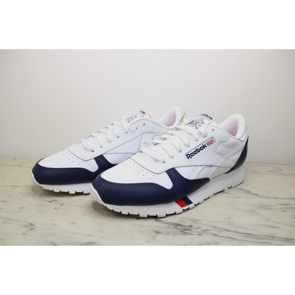 Reebok Classic Leather Sneakers Men's White Red Navy (US 10) NEW - IE2585 - Picture 2 of 10